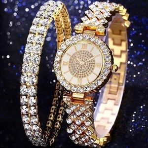 NEW Ladies Sparkle Bling Crystal Watch + Bracelets Set! Yellow Gold Tone